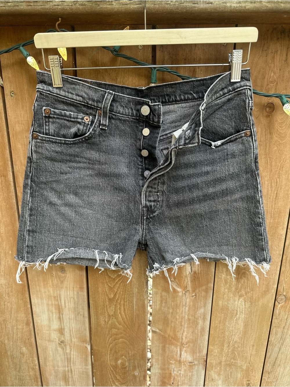 Levi’s Women's High-Rise Distressed Denim Shorts - Black Wash